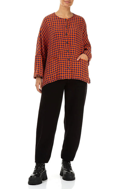 Orange Check Linen Jacket Blouse