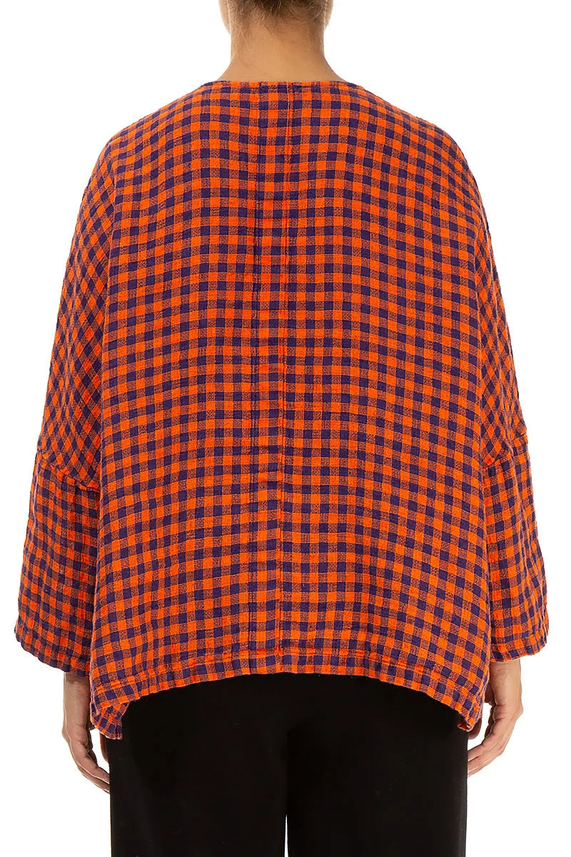 Orange Check Linen Jacket Blouse