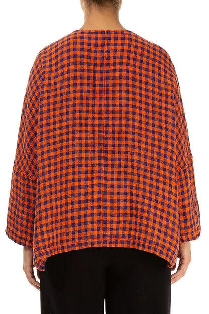 Orange Check Linen Jacket Blouse