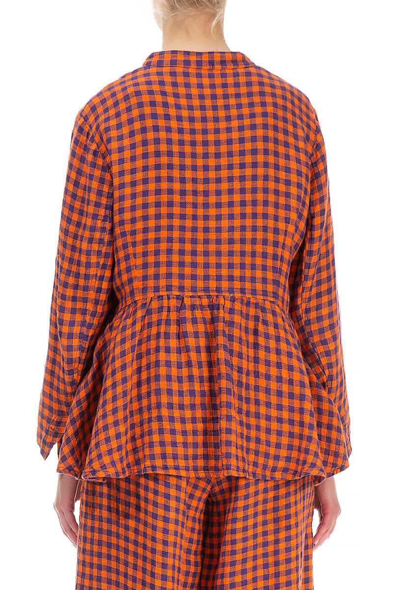 Orange Check Peplum Linen Jacket 2