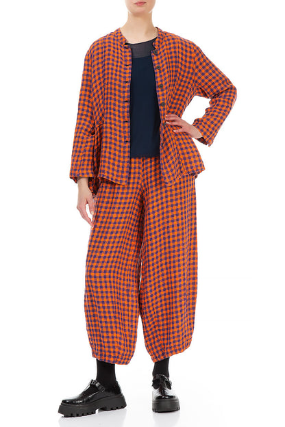 Orange Check Peplum Linen Jacket 4