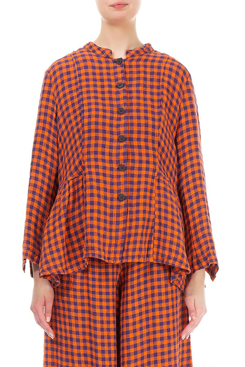 Orange Check Peplum Linen Jacket 1
