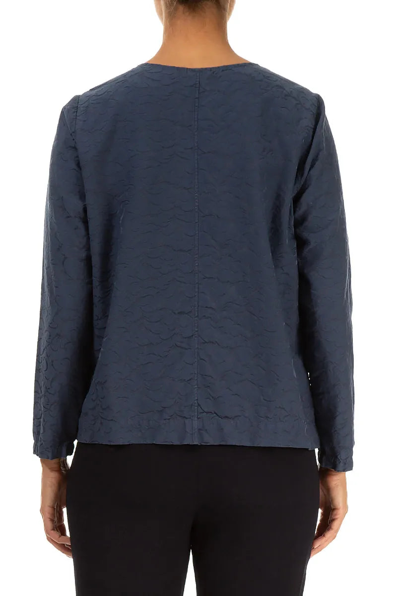 Ornamented Graphite Blue Silk Cotton Blouse