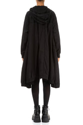 Oversized Black Cotton Swing Coat 2