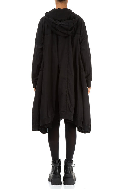 Oversized Black Cotton Swing Coat 2