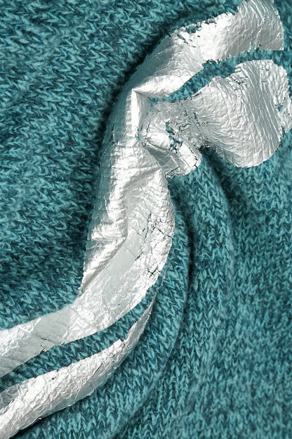 Oversized Deep Teal Silver Metallic Mélange Wool Sweater 7