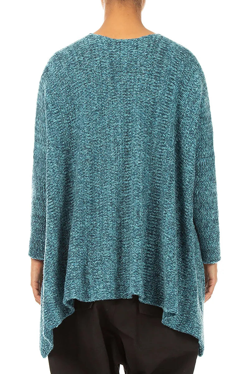 Oversized Deep Teal Silver Metallic Mélange Wool Sweater 3