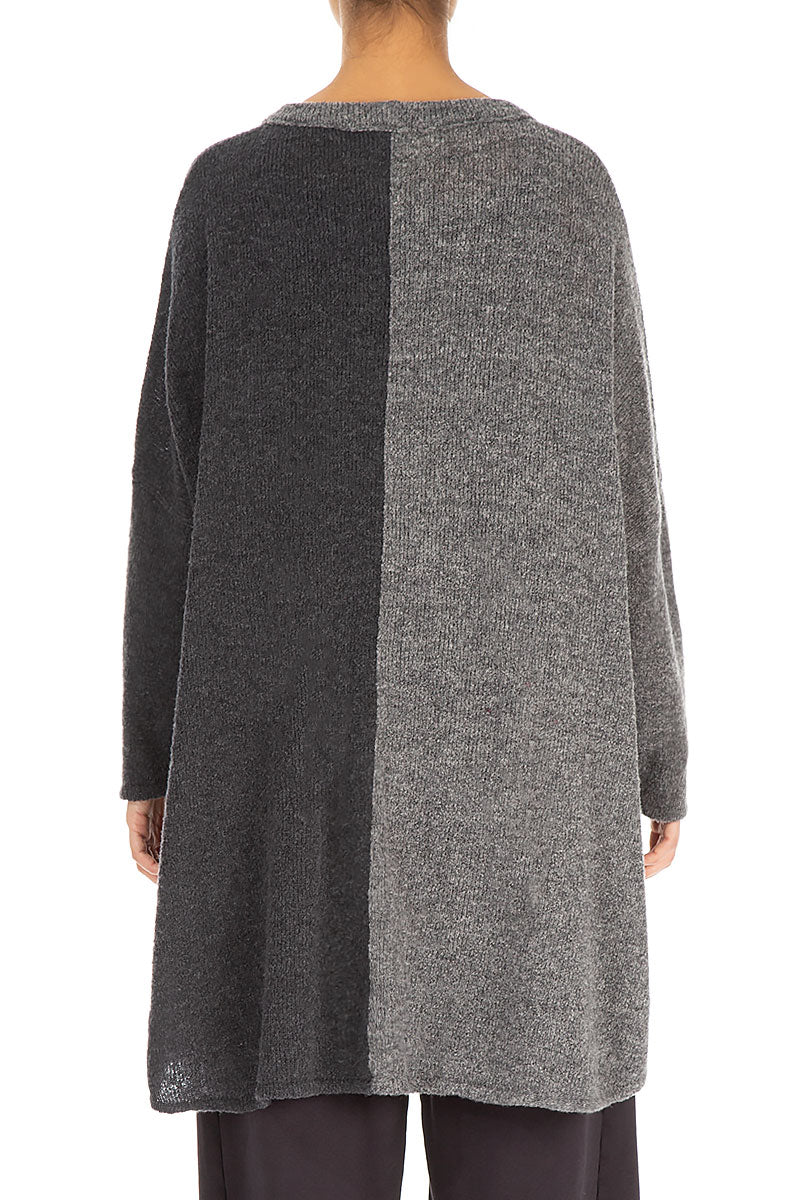 Pull oversize bicolore gris en Laine