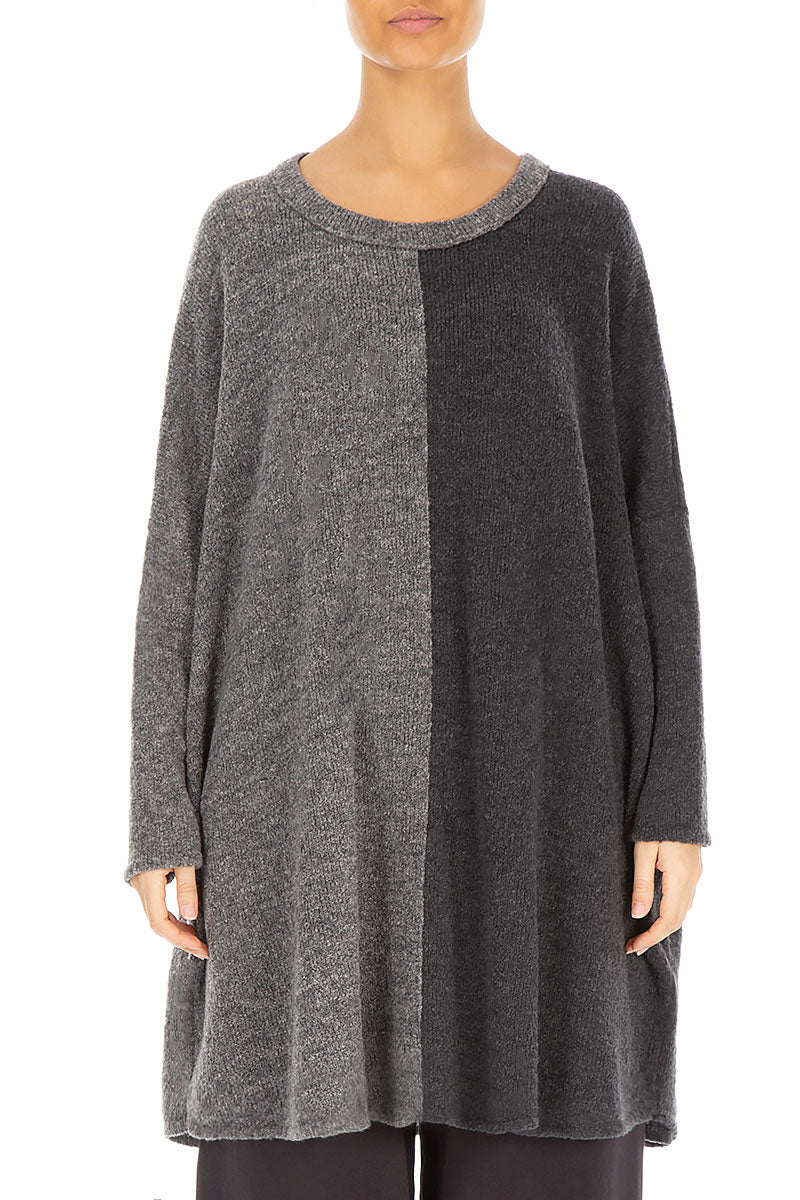 Pull oversize bicolore gris en Laine