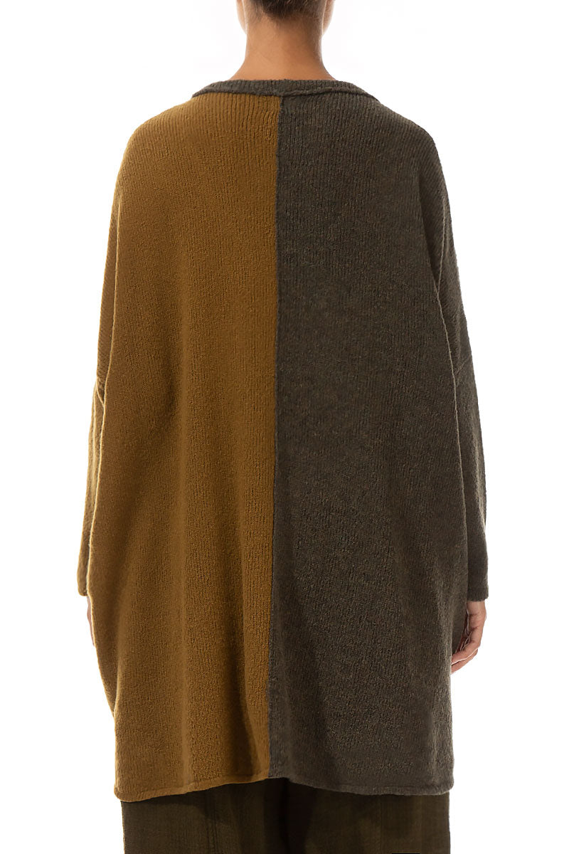 Pull oversize bicolore kaki miel en Laine
