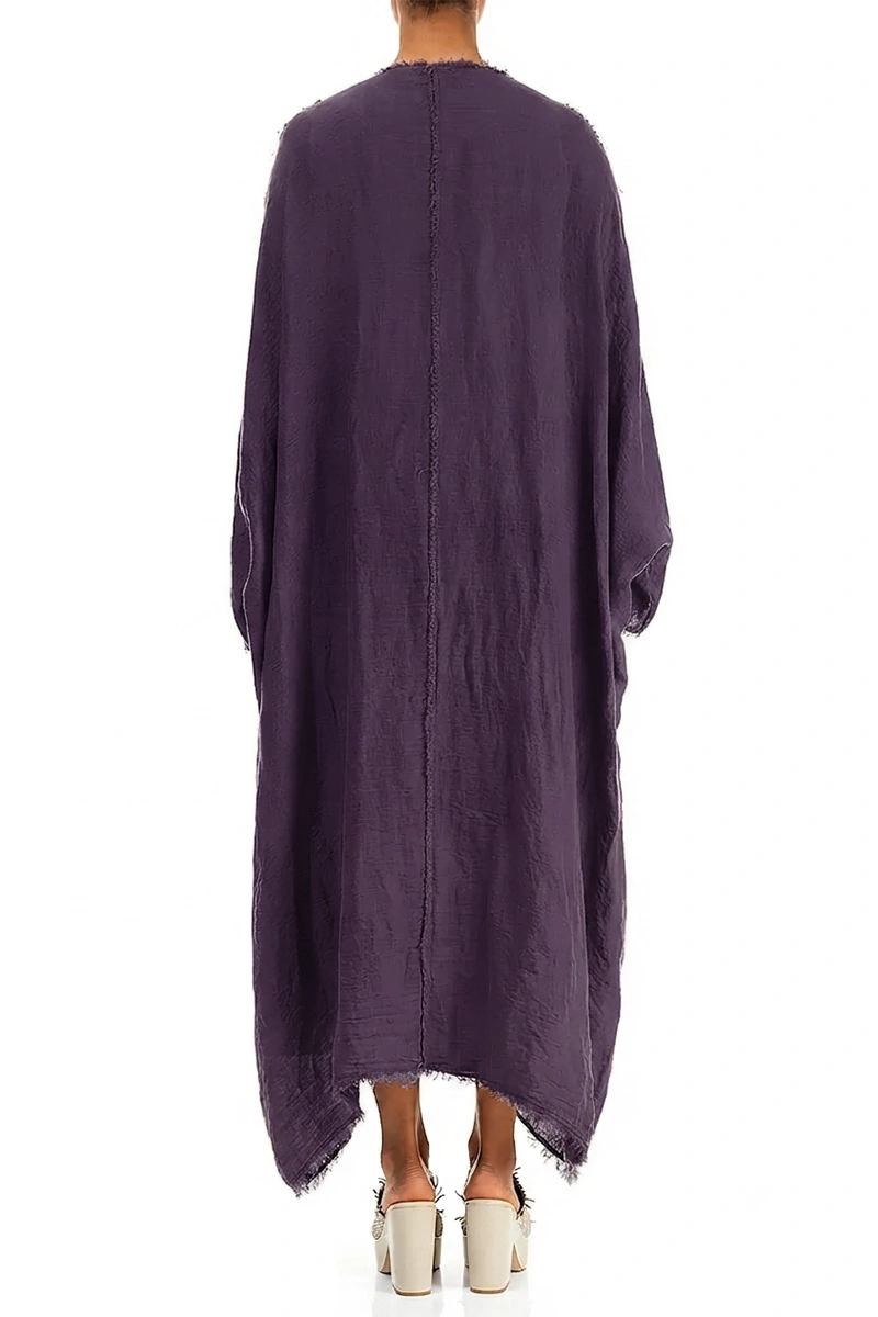 Oversized Leinenjacke aus Gaze mit offenen Kanten und Amethysttönen