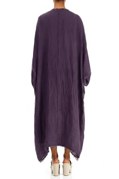 Oversized Leinenjacke aus Gaze mit offenen Kanten und Amethysttönen