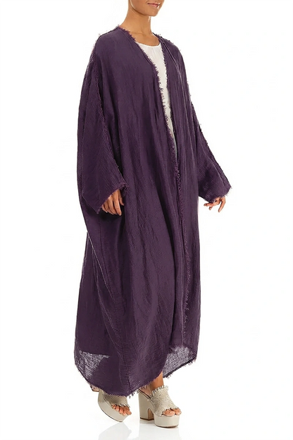Oversized Leinenjacke aus Gaze mit offenen Kanten und Amethysttönen