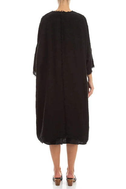 Oversized Raw Edge Black Gauze Linen Jacket 2