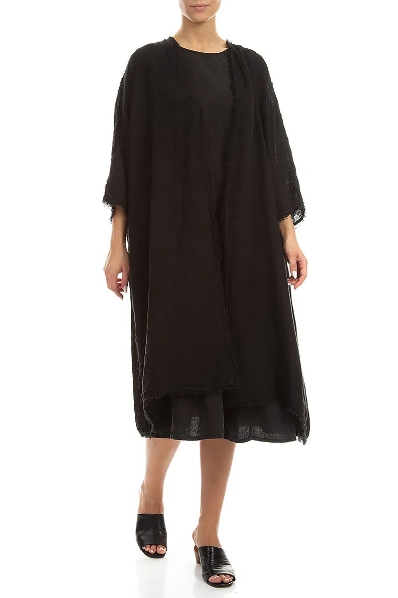 Oversized Raw Edge Black Gauze Linen Jacket 3