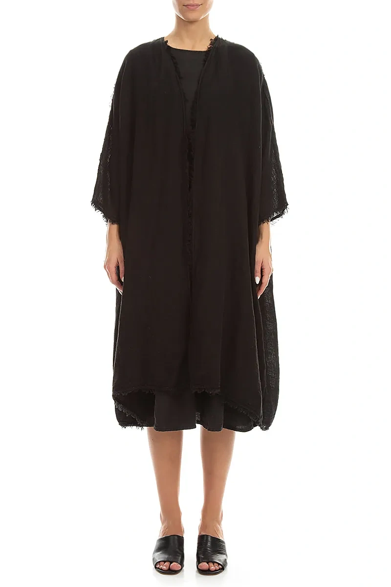 Oversized Raw Edge Black Gauze Linen Jacket 1