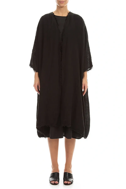 Oversized Raw Edge Black Gauze Linen Jacket 1