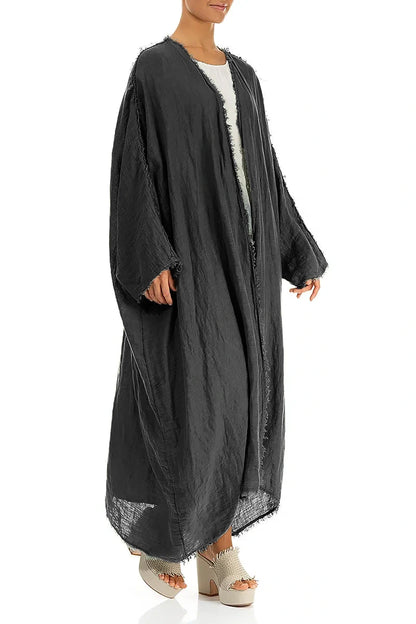 Veste en lin gaze oversize graphite à bords francs