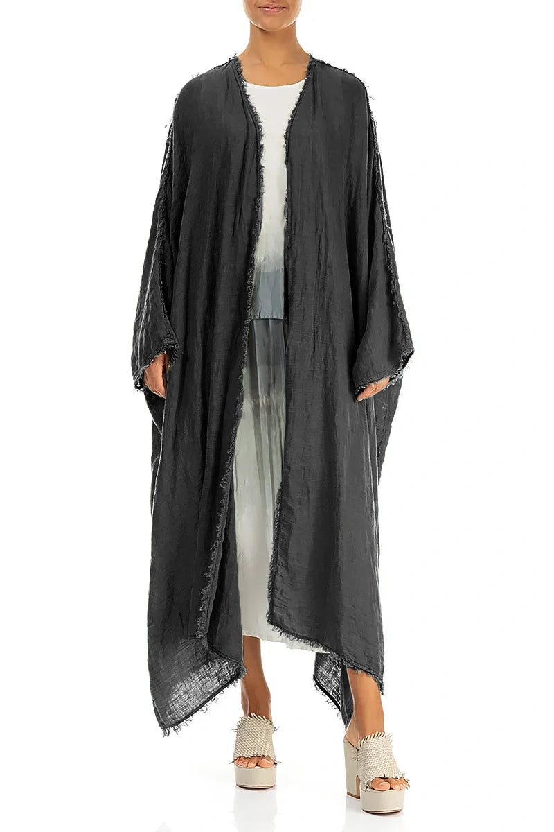 Veste en lin gaze oversize graphite à bords francs