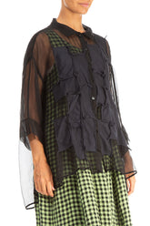 Patch Décor Black Silk Chiffon Shirt 3
