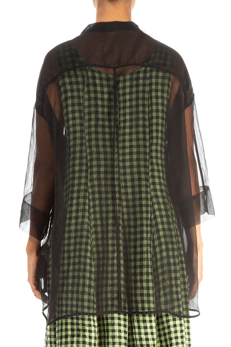 Patch Décor Black Silk Chiffon Shirt 2