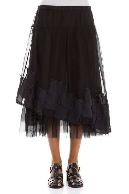 Patch Décor Black Silk Chiffon Skirt 1