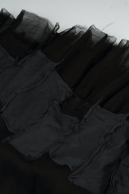 Patch Décor Black Silk Chiffon Skirt 5