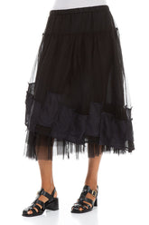 Patch Décor Black Silk Chiffon Skirt 3
