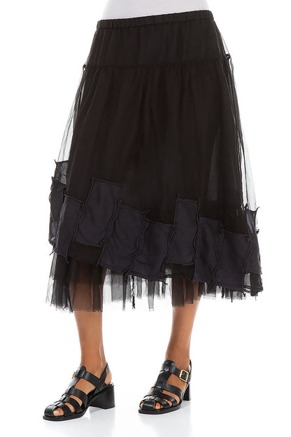 Patch Décor Black Silk Chiffon Skirt 3