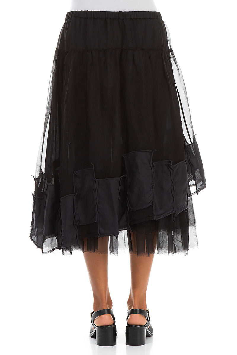 Patch Décor Black Silk Chiffon Skirt 2