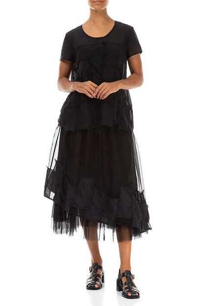 Patch Décor Black Silk Chiffon Skirt 4