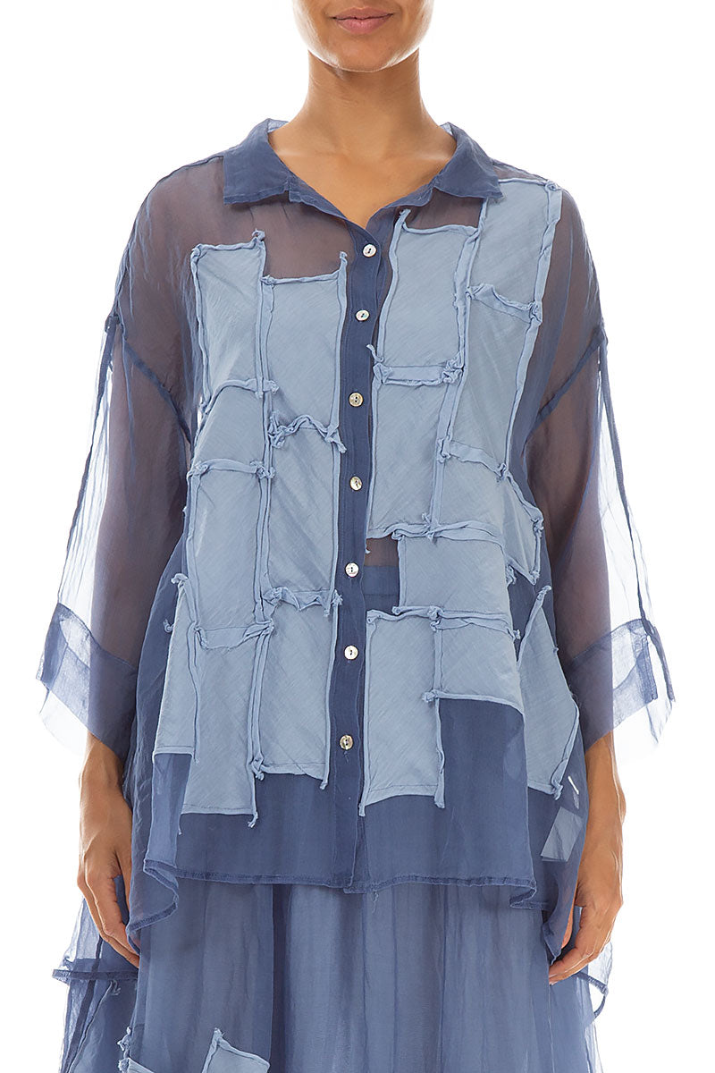 Patch Décor Blue Nova Silk Chiffon Shirt 1