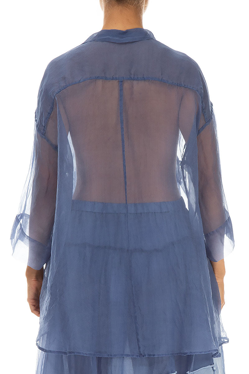 Patch Décor Blue Nova Silk Chiffon Shirt 2