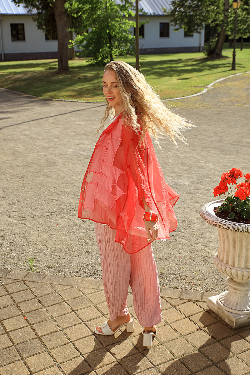 Patch Décor Raspberry Silk Chiffon Shirt 6