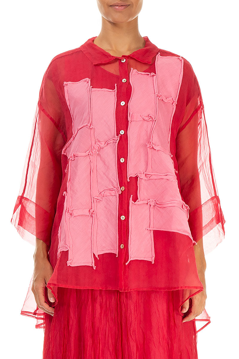 Patch Décor Raspberry Silk Chiffon Shirt 1