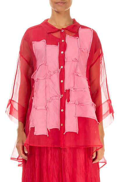 Patch Décor Raspberry Silk Chiffon Shirt 1