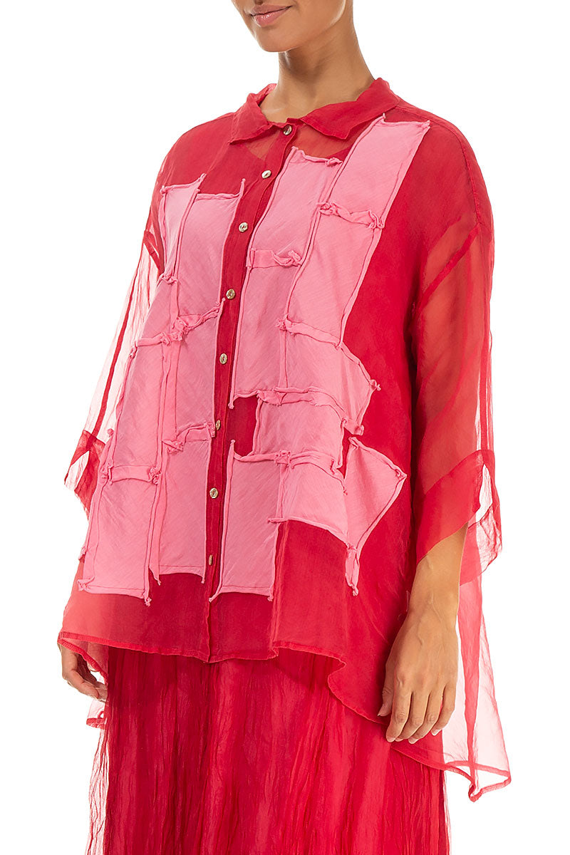 Patch Décor Raspberry Silk Chiffon Shirt 3