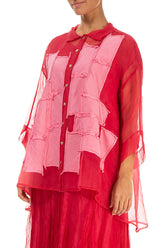 Patch Décor Raspberry Silk Chiffon Shirt 3