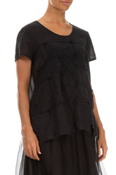 Patch Décor Black Silk Cotton Blouse 3