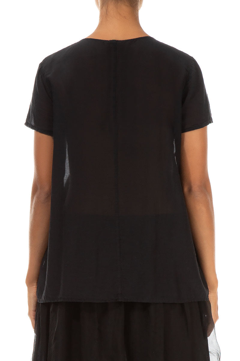 Patch Décor Black Silk Cotton Blouse 2