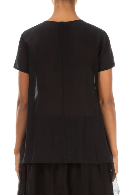 Patch Décor Black Silk Cotton Blouse 2