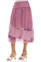 Patch Décor Mauve Taupe Silk Chiffon Skirt 3