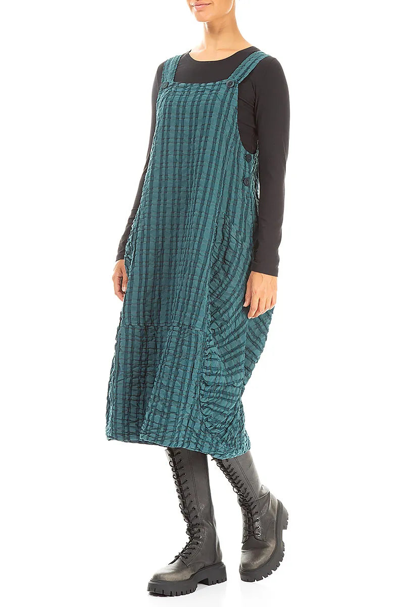 Peacock Checkered Linen Cotton Pinafore Dress