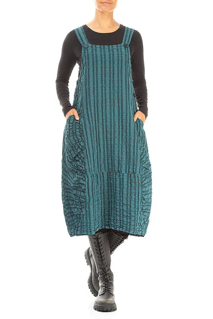 Peacock Checkered Linen Cotton Pinafore Dress