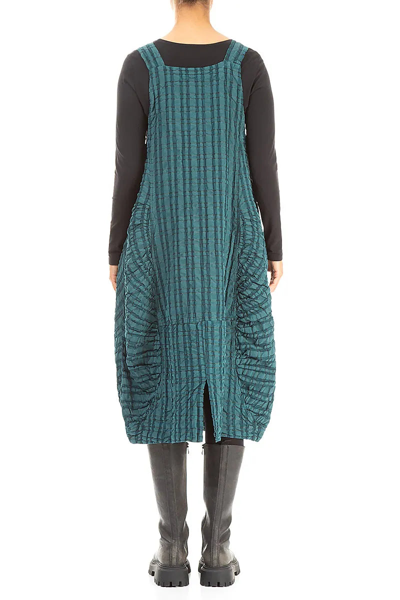 Peacock Checkered Linen Cotton Pinafore Dress