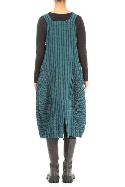 Peacock Checkered Linen Cotton Pinafore Dress