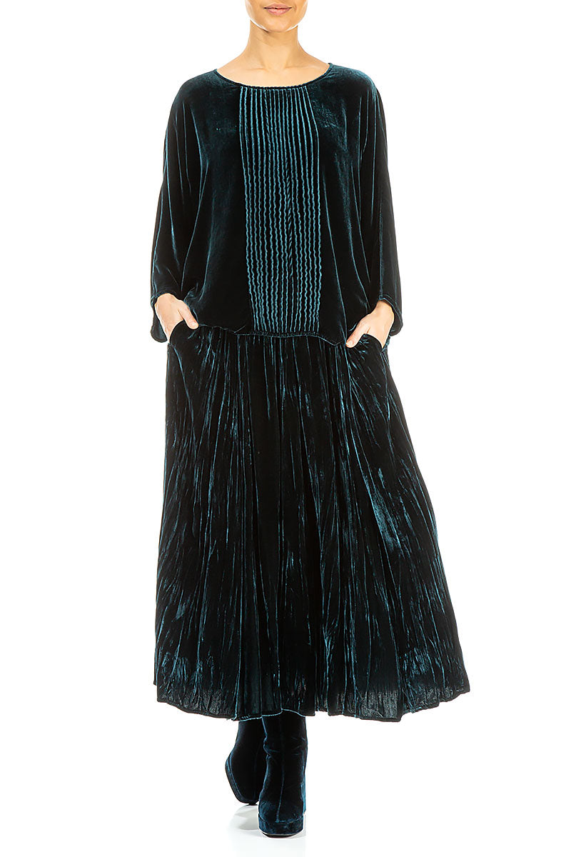 Peacock Crumpled Silk Velvet Skirt