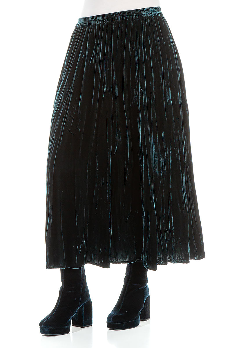 Peacock Crumpled Silk Velvet Skirt