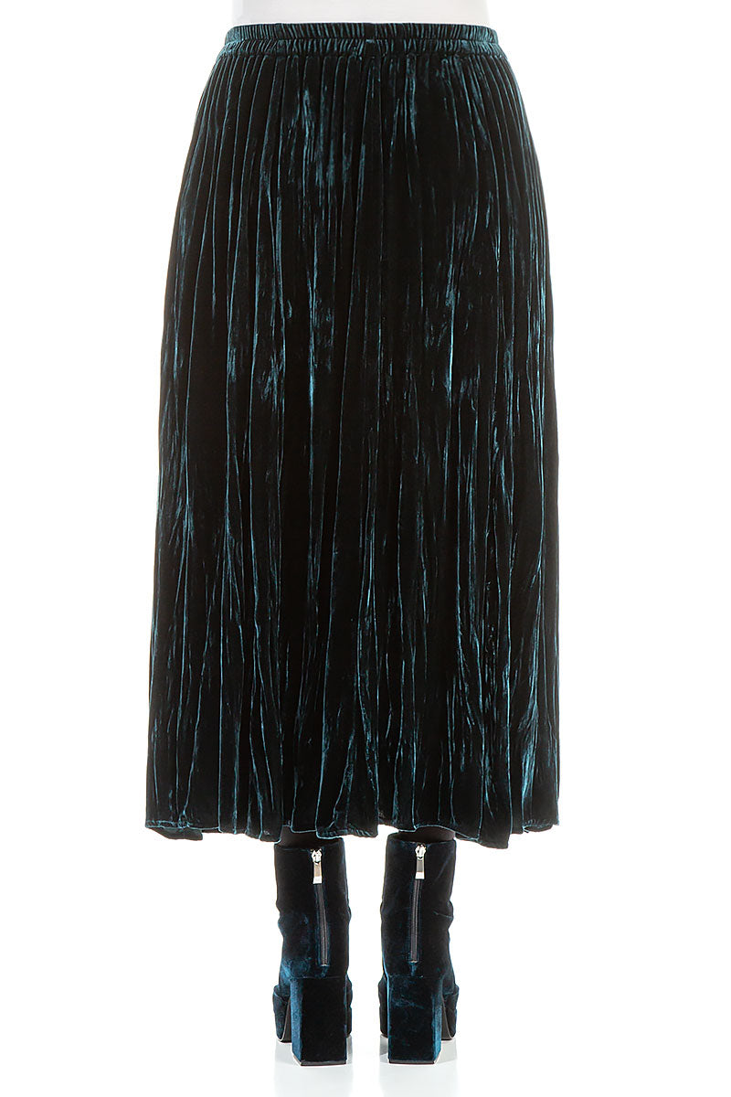 Peacock Crumpled Silk Velvet Skirt