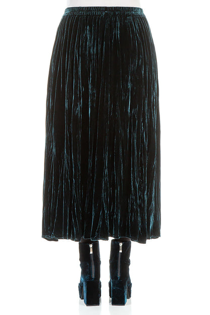 Peacock Crumpled Silk Velvet Skirt